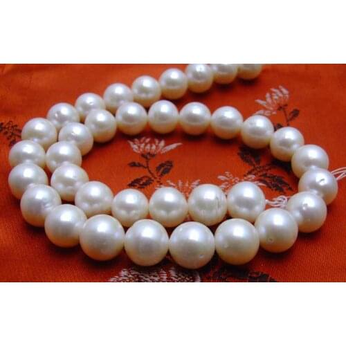 Qingmos 11-12mm Round Natural White Pearl Loose Beads for Jewelry Making DIY Necklace Brcelet Earring Strands 14"
