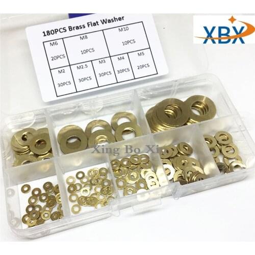 180Pcs/Set Brass Washers Flat Washer with Box Assortment Kit M2/M2.5/M3/M4/M5/M6/M8/M10 washer Kit Fastener Cheap Price