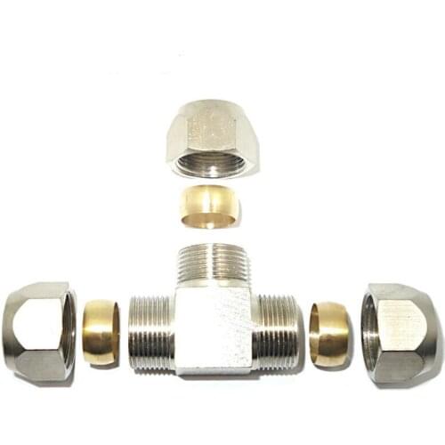 3Pieces Brass 10mm 3 way Compression Connector Fitting Fuel Air Gas Water Hose Connector Coupler
