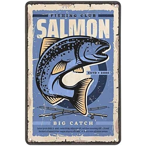 Salmon Vintage Style Metal Sign Iron Painting for Indoor & Outdoor Home Bar Coffee Kitchen Wall Decor 8 X 12 Inch
