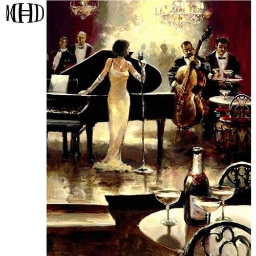 MHD Diamond Embroidery Music Party Full Round DIY Diamond Drawing Singer Diamond Cross Stitch Crystal Decoration Needlework