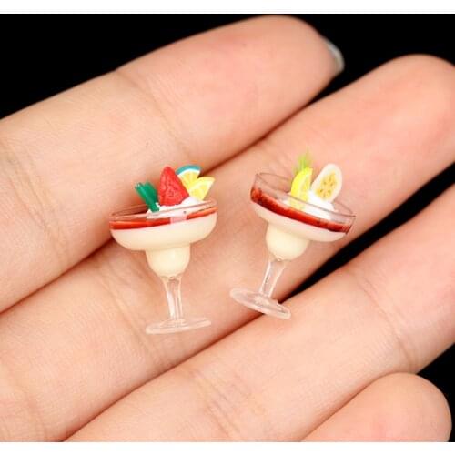 2PCS 1:12 Dollhouse Miniature Mini Goblet Yogurt Ice Cream Cup Mini Cute Food Accessories For Doll House Decor Kids Play Toys
