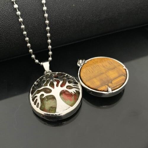 Fashion Jewelry Opal Amethyst Natural Stone Life Tree Pendant Zinc Alloy Silver Color for Lady Necklace Pendants