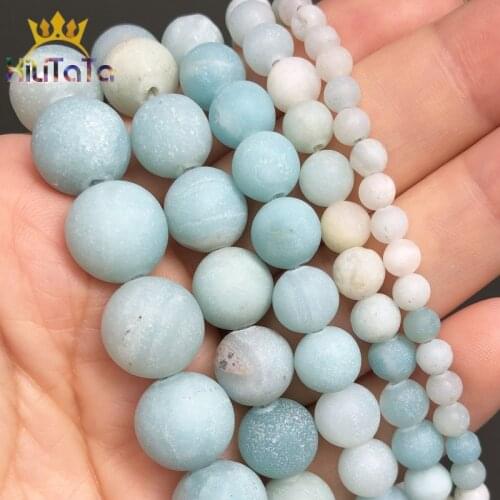 Natural Matte Stone Beads Blue Amazonite Round Loose Spacer Beads For Jewelry Making Round Beads 4 6 8 10 12mm DIY Bracelet 15