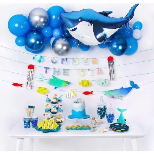 8PCS/Set Shark Disposable Tableware Cartoon Sea Animal Paper Plates Cups For Birthday/Baby Shower Decoration Kids Party Supplies