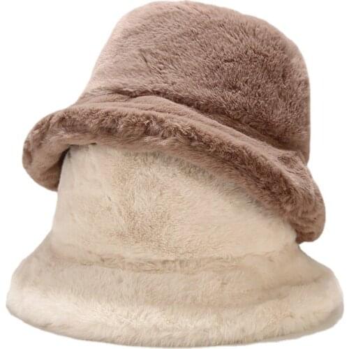 Winter Bucket-Hats Solid Retro Outdoor Warm Men Women Panama Hat Thickened Soft Faux Fur Rabbit Fisherman Cap Simplicity