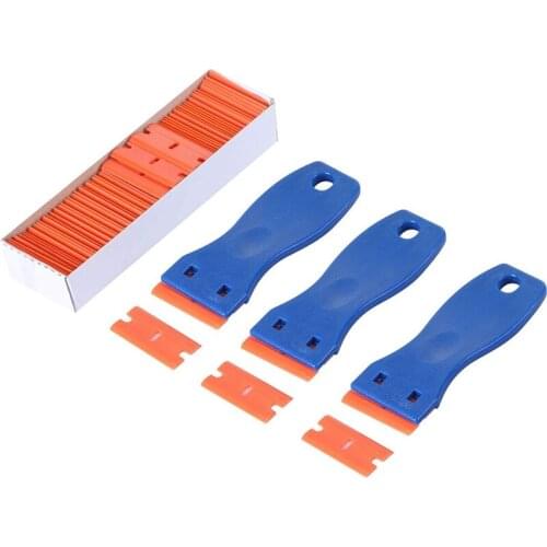 3PCS Plastic Razor Blade Scrapers & 100 PCS 1.5 Inch Double Edge Plastic Razor Blades For Auto Window Tint Vinyl Tool