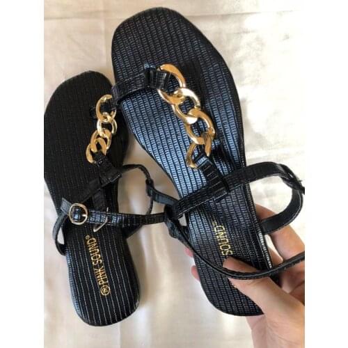 Women Metal Chain Thong Sandals 2021 Summer Woman Casual Buckle Flats Female Beach Shoes Plus Size Ladies Comfortable Footwear41