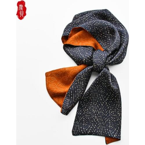Black small starts 100%silk scarf fashion women scarves ribbon foulard design neckerchief headscarf bandana warp gift for girls