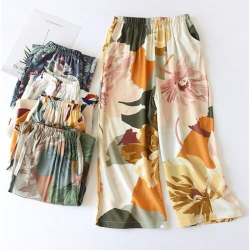 Fdfklak Calf-Length Pants Cotton Lounge Sleep Bottoms Summer Sleep Wear For Women Pajama Printing Night Pants Sleep Wear