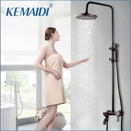KEMAIDI Bathroom Black ORB Shower Set Wall Mounted 8" Rainfall Shower Mixer Tap Faucet 3-functions Mixer Valve Shower Kits