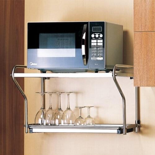 Stainless steel microwave oven rack wall-mounted kitchen rack double oven rack wall bracket