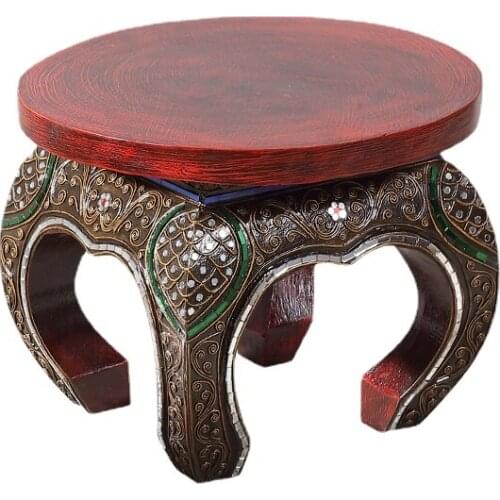 YL Thai Handmade Solid Wood Chair Shoe Change Stool Low Stool Southeast Asian Style Furniture Club Coffee Table Small Bench