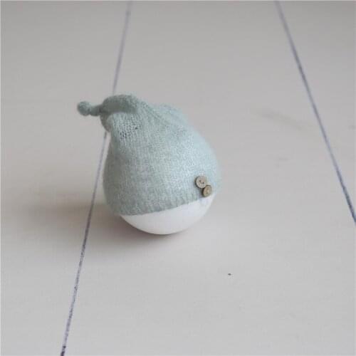 Pale Grey Newborn Mohair Hat Knitted Pixie Bonnet Baby Boy Girl Sleeper Hat Newborn Cap Photography Props