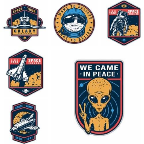 UFO Astronaut Thermo Sticker On Clothes Patches For T-Shirt Iron On Transfer For Clothing Stripes Applique Thermal Rocket Patch