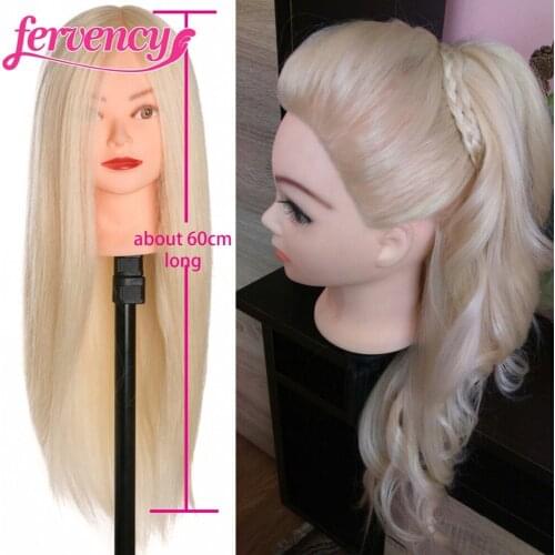 Training Head Blonde For Salon Can be Curled 60 % Real Human Hair 60 cm Hairdressing Mannequin Dolls professional styling head
