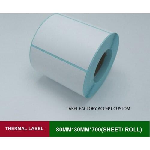 White thermal label stickers w*h 80*30mm 700 sheets/roll etiquetas papel adhensivo for labeling wholesale with a good price