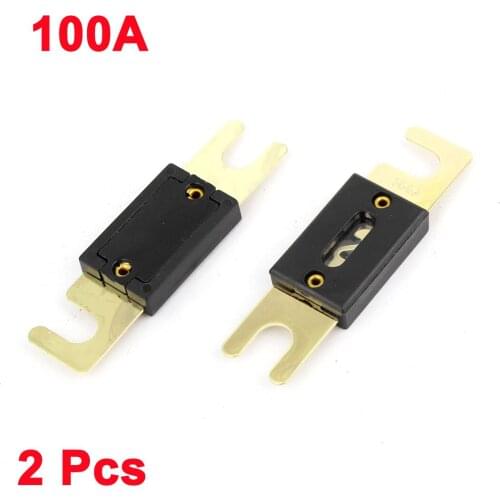 X Autohaux 2 Pcs Gold Tone Black Car Audio System Sheet Plug-In Fork Anl Fuse 100A