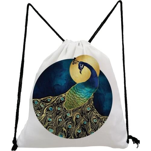 Japanese Ukiyoe Design Backpack Peacock Printed Drawstring Bags Fashion Softback Bag Landscape Storage Bag Portable School Bags