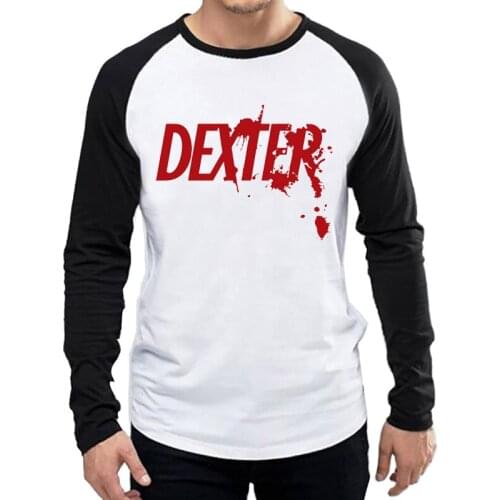 Dexter T-Shirt Long Sleeve Mens Dexter Logo T Shirt Tops Tees tshirt White Color Full Sleeve TV Drama T-shirt