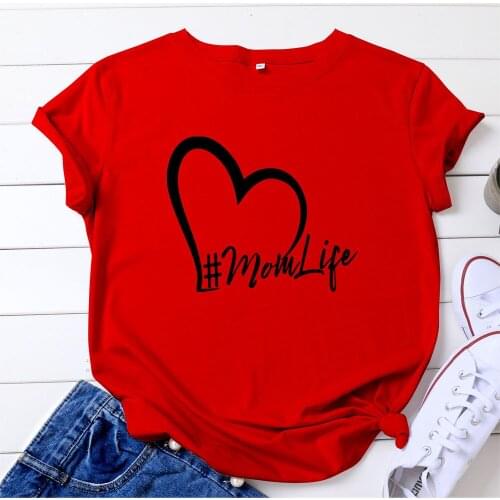 Summer Women T Shirt Plus Size 5XL Cotton Mom Heart Letters Print Female Short Sleeve Oversized Tshirts Casual Graphic Tee Tops