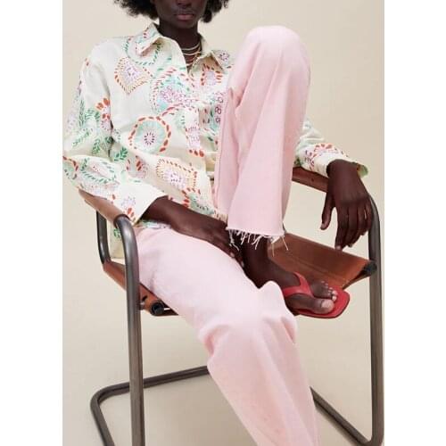 Hot sale spring and summer ladies geometric print shirt long sleeve loose celebrity blouse streetwear