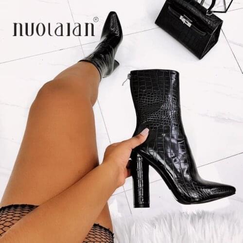 2020 New Brand Ankle Boots Women For Autumn Winter Fashion Pointed Toe High Heels Shoes Woman Chelsea Boots Plus size 35-42