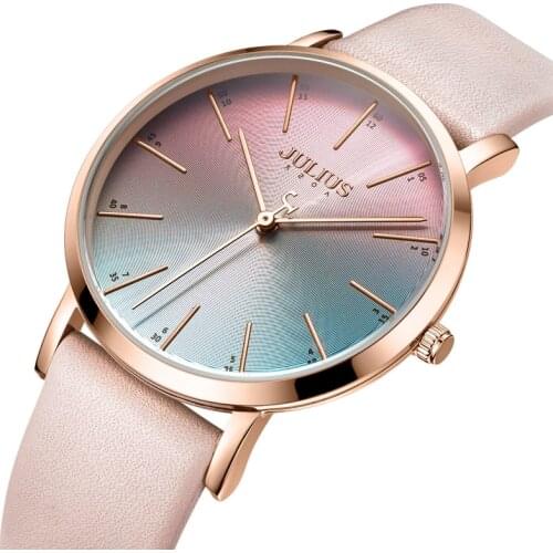 Rainbow Color Julius Womens Watch Japan Quartz Lady Classic Hours Fashion Clock Real Leather Bracelet Girls Birthday Gift Box