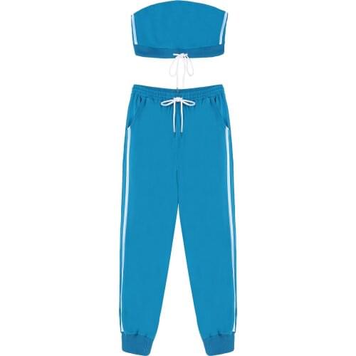 2021 Two Piece Set Outfits Summer Womens Tracksuit Slim Bandeau Tube Tops Sweatpants Casual Sport Suit 2 Piece Woman Pants Set