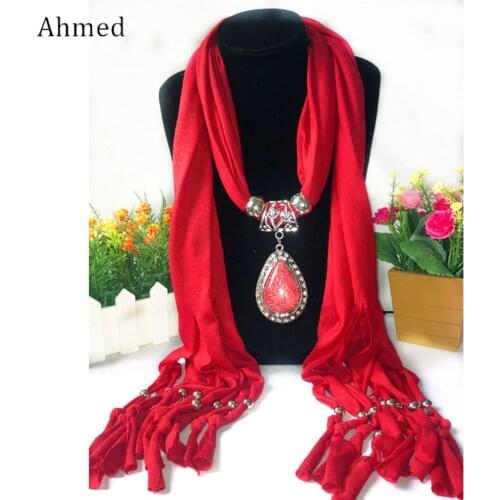 Ahmed Charm Statement Scarf Necklaces Pendant Silk Scarves Choker Necklace Women Collier Femme Fashion Muffler Jewelry Bijoux