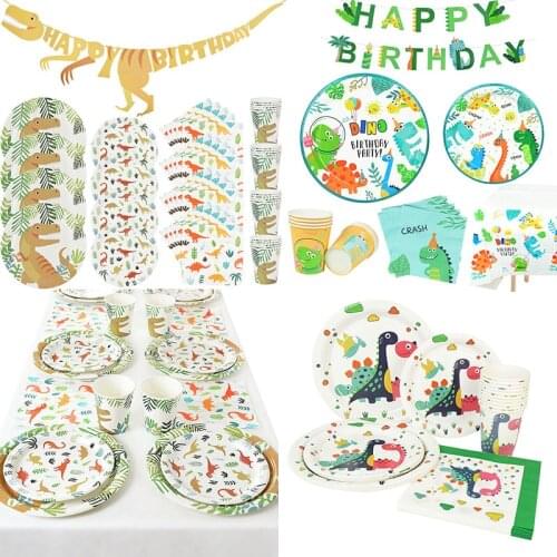1-20pcs/set Dino Party Supplies Disposable Tableware Jungle Dinosaur Theme Birthday Party Tableware Baby Shower Favor Decoration