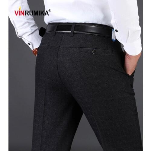 2020 Large Size 29-46 Business Mens Spring Autumn Formal Office Work Trousers Male Casual Black Gray Straight Thick Long Pants