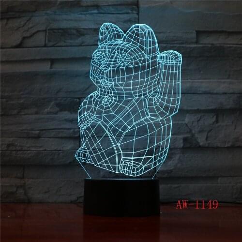 Good Fortune Treasure Cat 3D Night Lava Lamp Creative 7 Color Changing LED Light RGB Mood Bedroom Table Decor Gift AW-1149