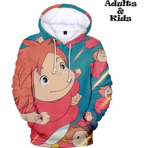 Ponyo on the cliff 3D Hoodies Boy/Girl Harajuku Style Ponyo and Sosuke Anime Sweatshirts family outfits Kawaii 3D Hoodie