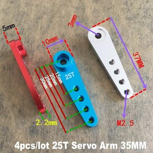 4pcs/lot 25T Servo Arm Standard Aluminum alloy Servo Arm for Futaba Towerpro Ace MG Servos 5Color