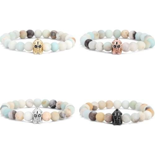 8mm warrior helmet gold silver copper cz zircon cubic zirconia beads bohemian Yoga Bracelet agate Onyx Stone Bangles eg3df