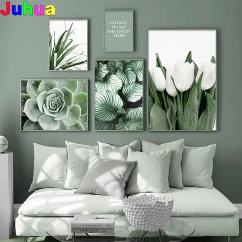 White tulip green orchid aloe monstera plant 5d Diamond Painting Full Drill succulents mosaic Diamond Embroidery home decor