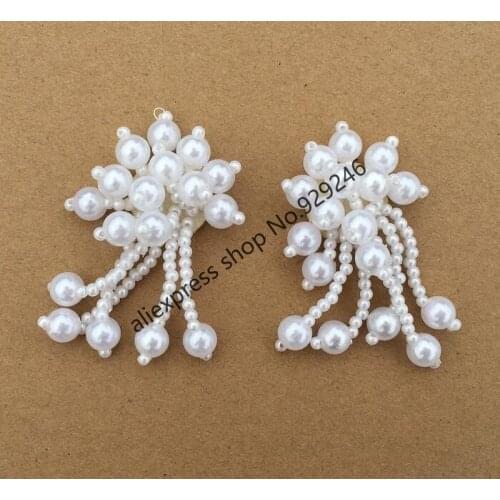 50pcs/lot white pink black inmitation pearl beaded applique with pearl fringe for shoes Kids garment dress bag craft decoration
