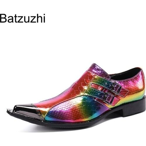 Batzuzhi Mens Shoes Luxury Handmade Designers Color Rock Leather Dress Shoes Men Pointed Iron Toe Party and Wedding Shoes