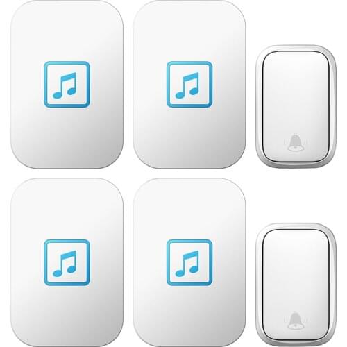 CACAZI Self-powered Wireless Doorbell Waterproof No Battery Required Button Home Calling Bell US EU UK Plug 2 Button 4 Receiver