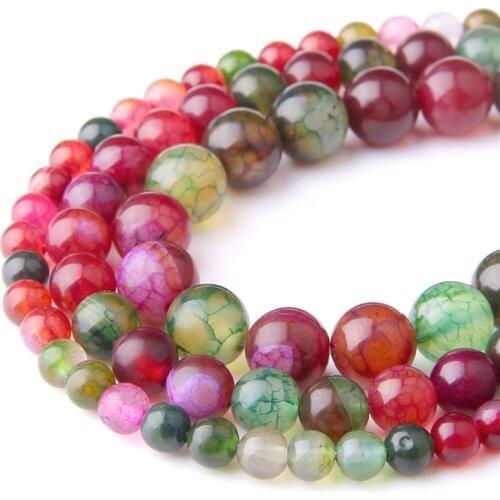 Natural Green Red Dragon Veins Agates Beads Polished Round Loose Beads 6 8 10 12MM for Jewelry Making DIY Bracelet Necklace