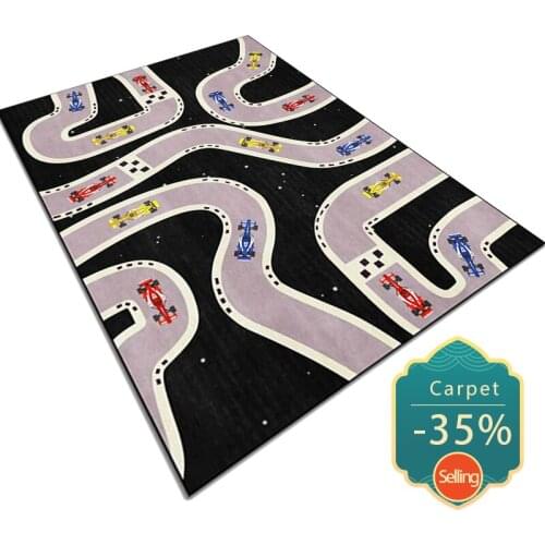 Madream Cartoon Black Carpet Fashion Modern Style Rugs Living Room Racing Road Pattern Decoration Boy Room Floor Mat Area Rug