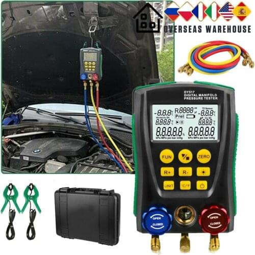 DY517A Car HVAC Manifold Air Conditioning Manifold Digital Refrigeracion Repair Tools Vacuum Pressure Tester R134a 410a R32