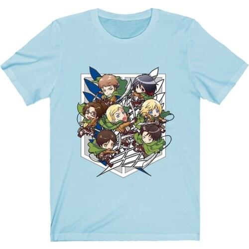 Attack on Titan Chibi Characters AOT T-Shirt Men Cotton T Shirt Anime Levi Ackerman Eren Jaeger Clothes Anime Tops Tees