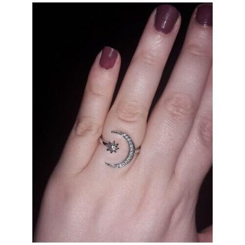 Moon star Promise Ring 925 sterling silver Bijou AAAAA Cz Engagement Wedding band rings for women Bridal Statement Jewelry