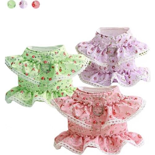 Dog Harness and Leash Set Breathale Floral Small Medium Pets Walking Vest Rope Princess Puppy Cats Chest Strap Accessories