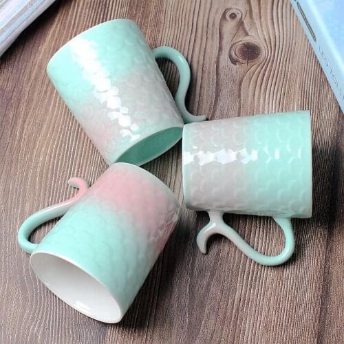 Creative Ceramic Water Cup Mermaid Gradual Change Mug Family Breakfast Milk Cup Coffee Office High Value Gift