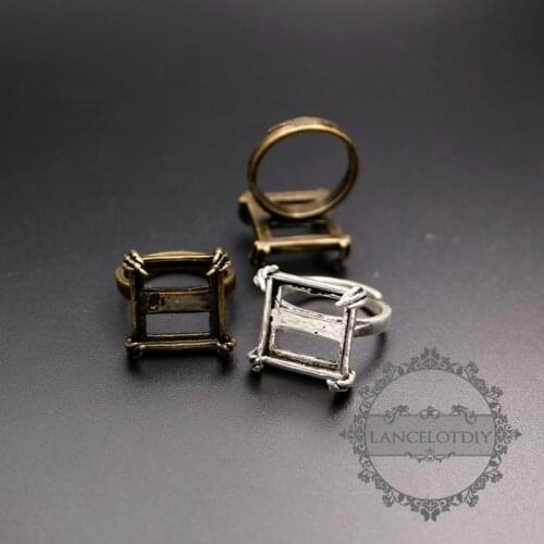 15mm square setting antiqued silver,bronze steam punk claw engraved adjustable ring jewelry findings 1294090