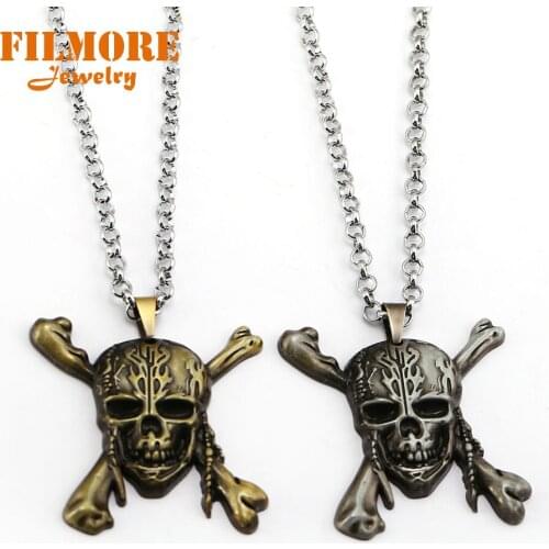 Fashion Jewelry Vintage Charm Pirates of the Caribbean Necklace Captain Jack Sparrow Skull Pendant Necklaces For Men And Women