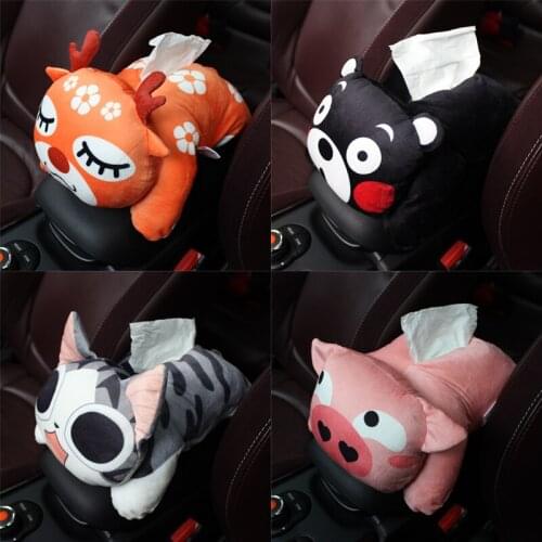Cartoon sika deer lucky cat bear dog plush hanging paper towel case vehicle-mounted armrest box tissue holder box stuffed toy
